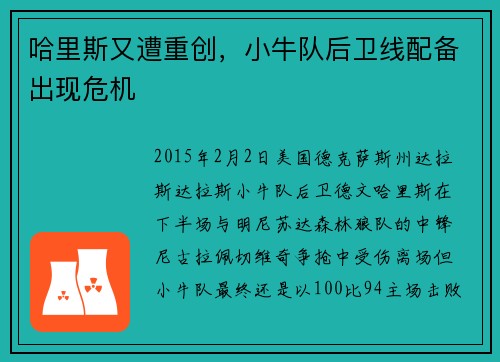 哈里斯又遭重创，小牛队后卫线配备出现危机